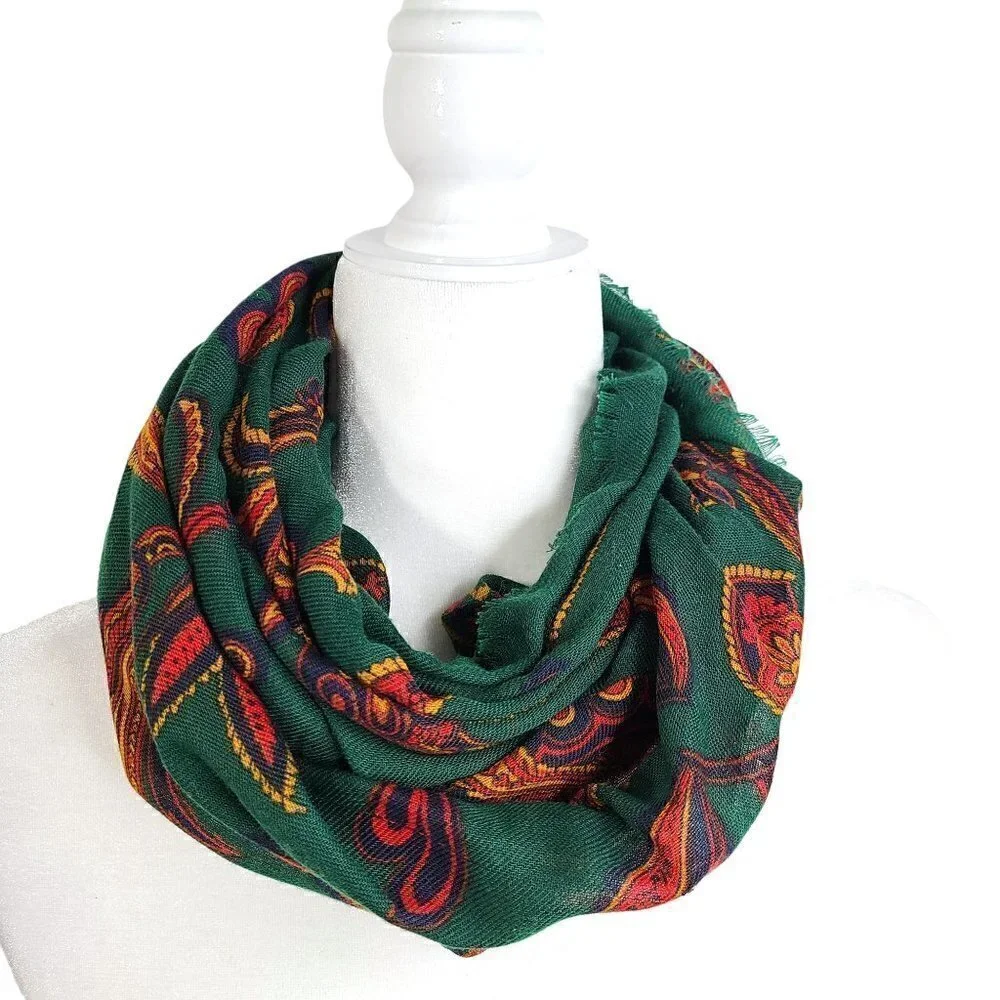Vintage Hasting & Smith Scarf Wrap Green Paisley Art Deco Square Italy